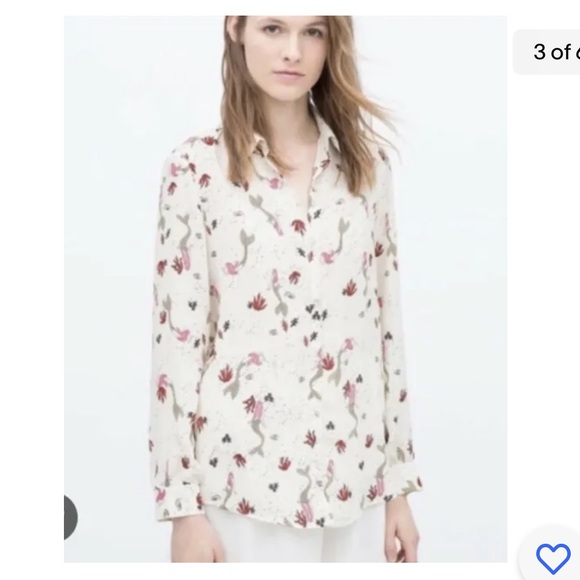 Zara Tops - ZARA white mermaid button down blouse top size M women coral pink casual Q12